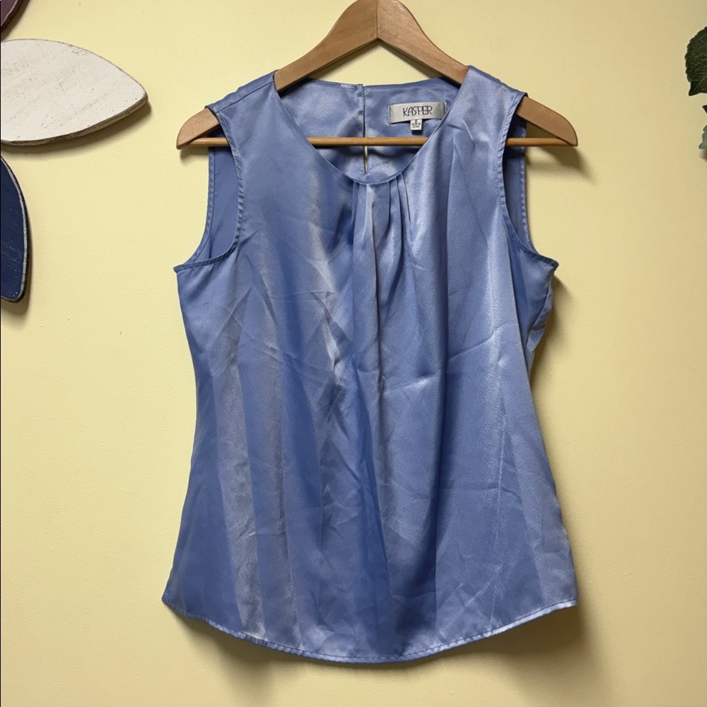 Vintage Kasper Silky periwinkle sleeveless dress blouse sz 8